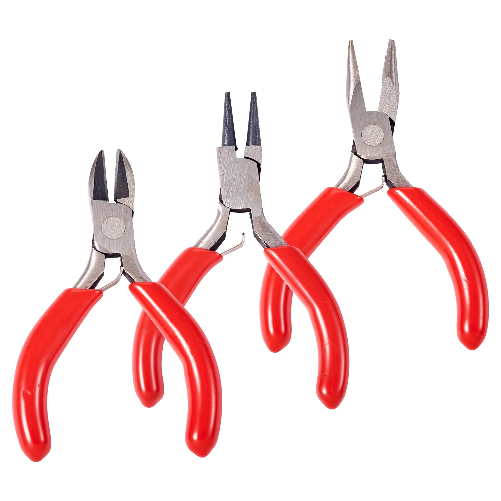 3Pcs Mini Carbon Steel Jewelry Pliers Sets Red Handle Side Cutting Pliers Round Nose Pliers For DIY Jewelry Making Tool