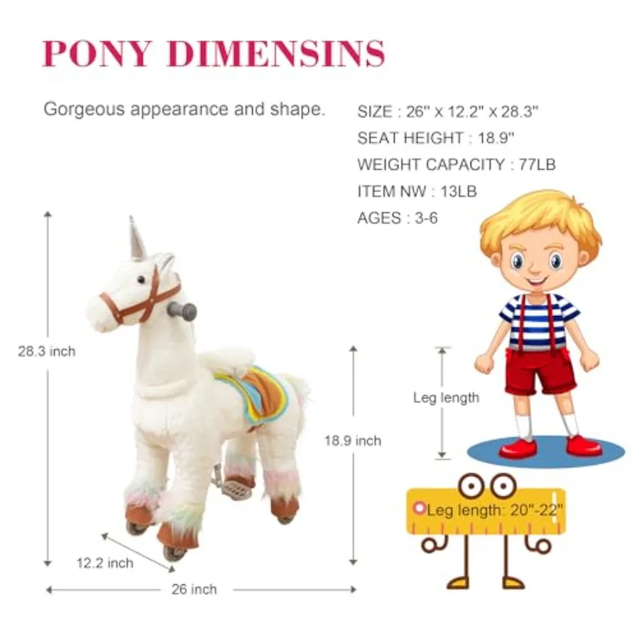 Mały konik do jeżdżenia - chodzik dla niemowląt i zabawka do jeżdżenia dla dzieci w wieku 3-8 lat, magiczny konik jednorożec i dozownik do jeżdżenia na koniu