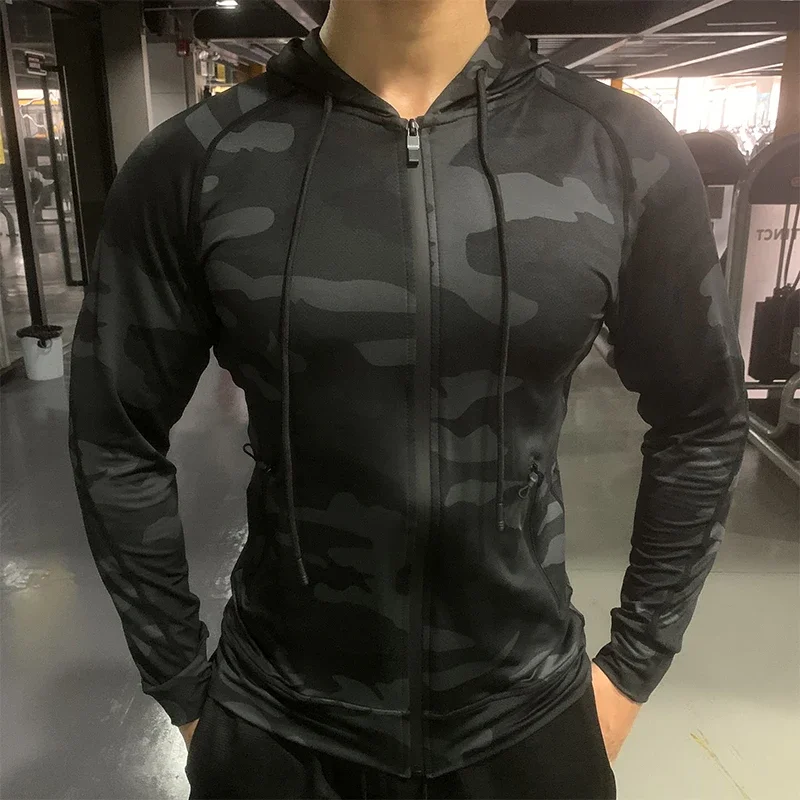 Mens Running Sport Compression Hoodies Outdoor Sun Protection Hooded Jackets Gym Fitness Breathable Shirts Tops Fishing Coats