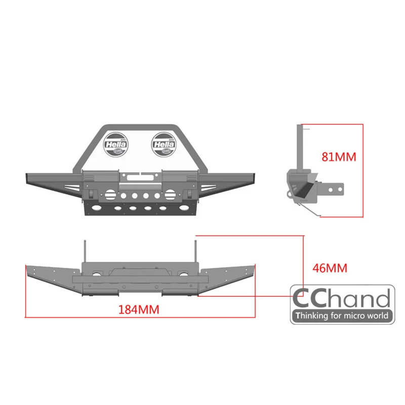 CChand RC Parts Metal Front Bumper Light Case Guard Grill for 1/10 Scale RC4WD Crawler Car G2 D90 D110 DIY Model TH20810