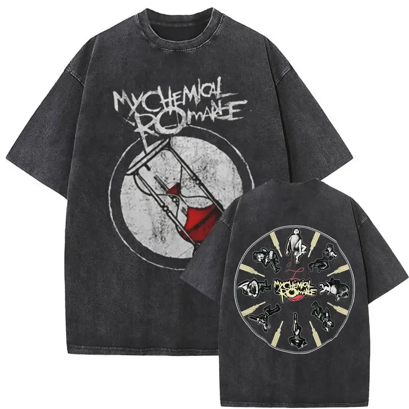 Washed Vintage My Chemical Romance The Black Parade MCR Hourglass Print T Shirt Men Rock Oversized Tshirt Classic 90s Streetwear