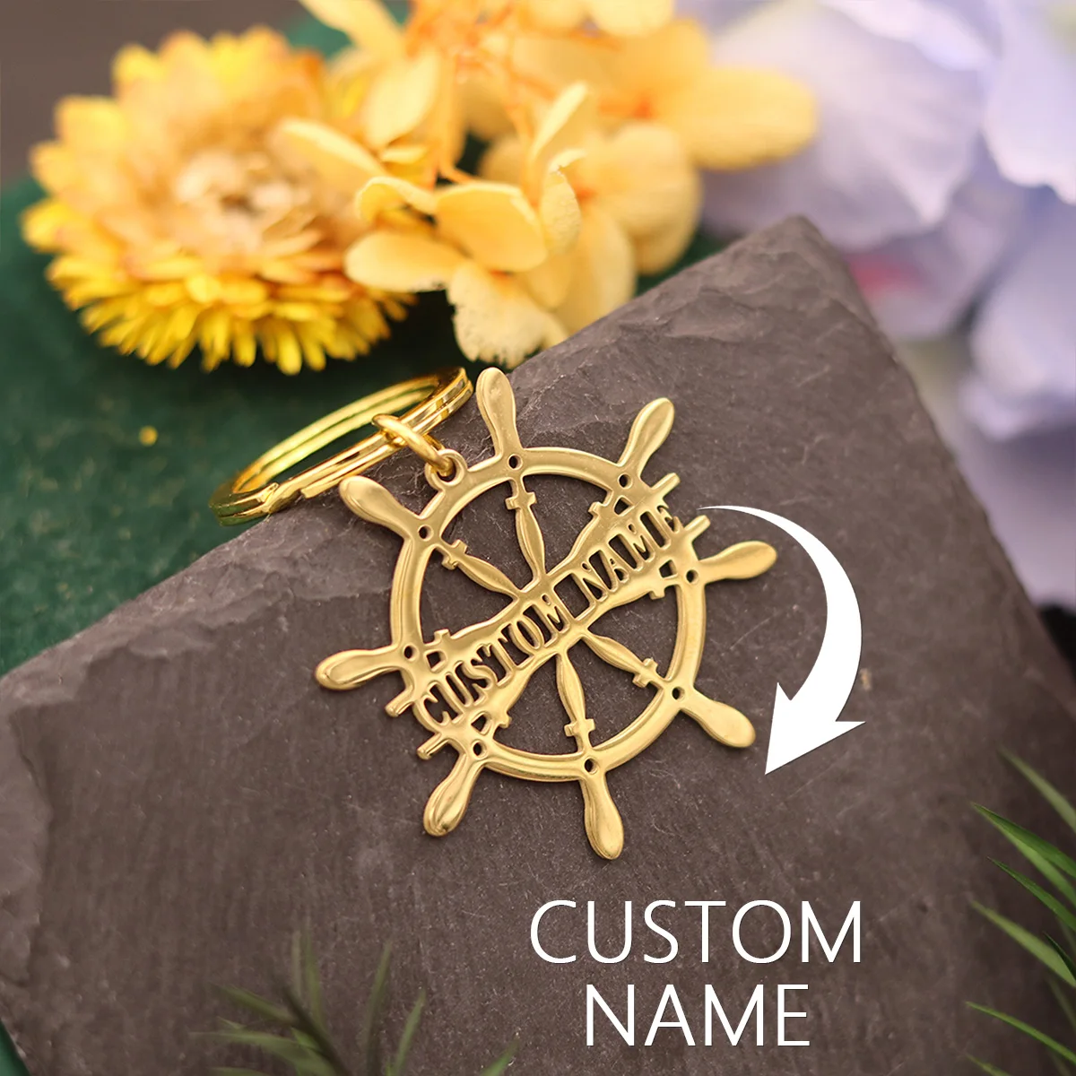 

QIAMNI персонализированные брелки с рулем, индивидуальное имя, брелок для ключей, подарки моряка, нержавеющая сталь, лазерная гравировка, табличка с буквами, брелок