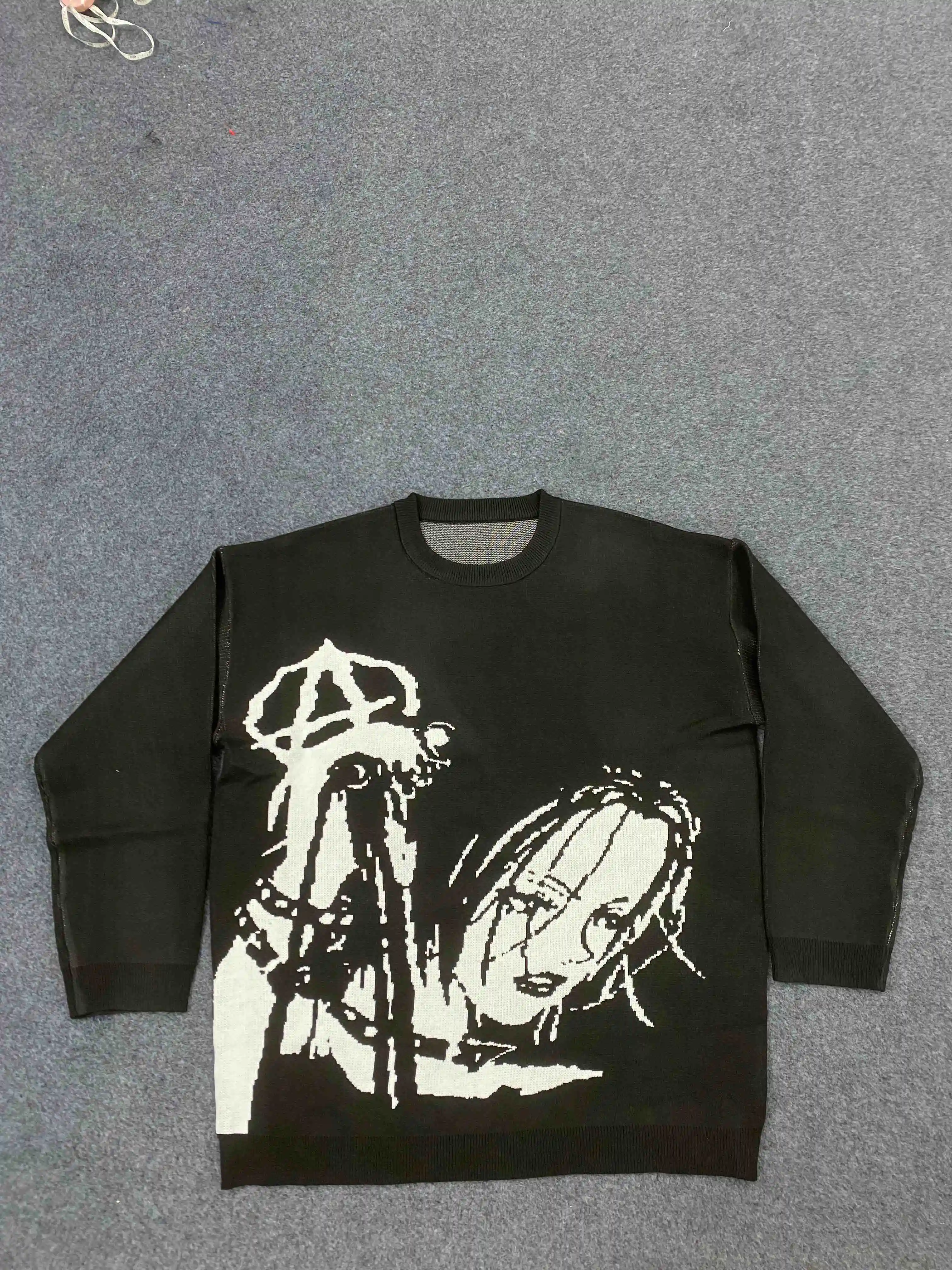 가을과 겨울 하라주쿠 인스 패션 고딕 레트로 니트 자카드 라운드 넥 루즈 스웨터 여성 스트리트 Y2k 의류