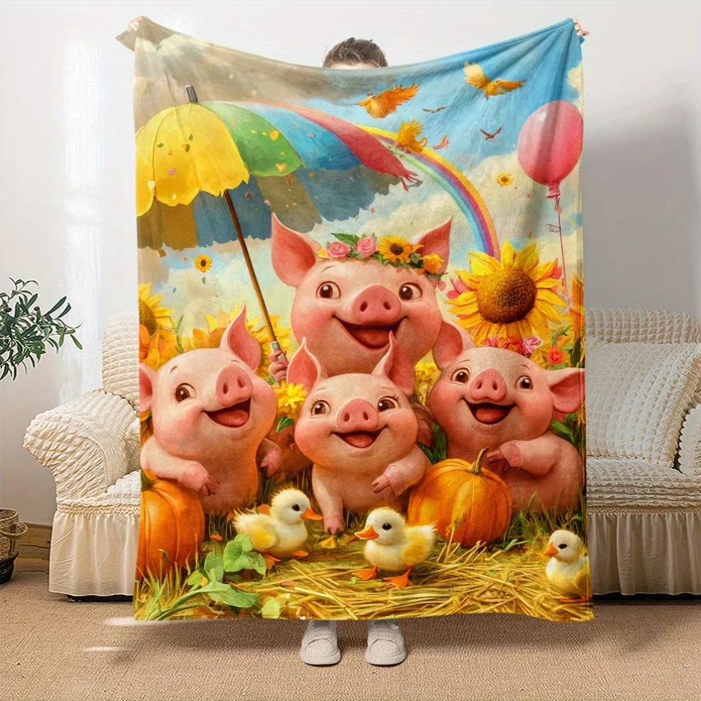 Farmyard Friends Blanket Reversible Flannel Throw for Nursery Decor AllSeason Comfort Playful Companions Gift