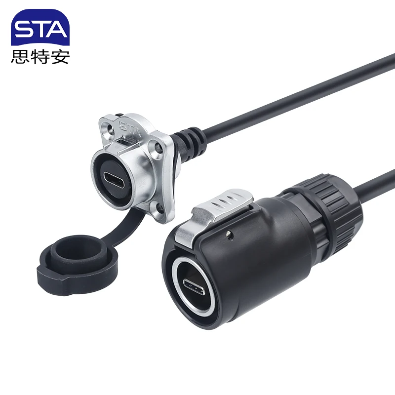 Type-C Waterproof Connector LP16 Panel Mount Female Socket Aviation Plug IP67 Male Plug Data Extension Cable