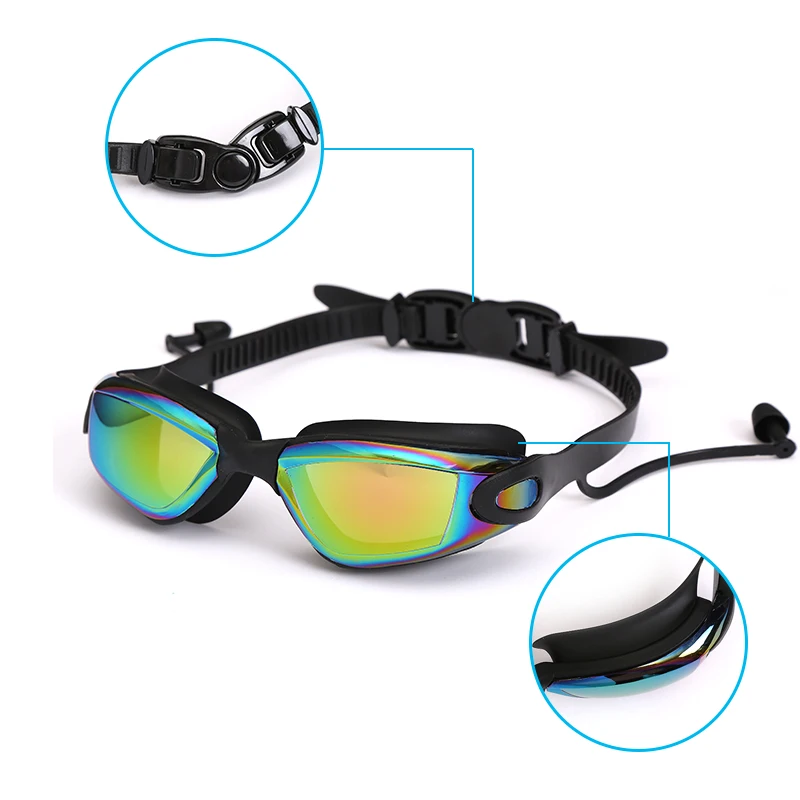 Gafas de natación profesionales con tapones para los oídos, Clip para la nariz, electrochapa, impermeables, de silicona, Adluts