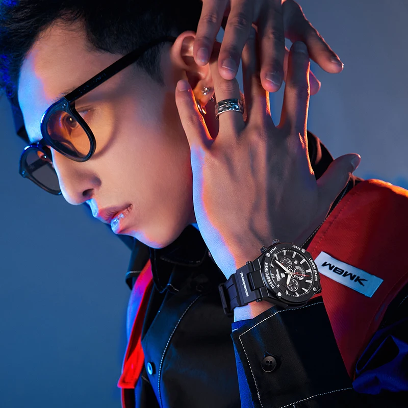 Mark Fairwhale Men Luxury Watch with Large Dial Casual Quartz Movement Silicone Strap Date Calendar Feature for Men Wristwatches