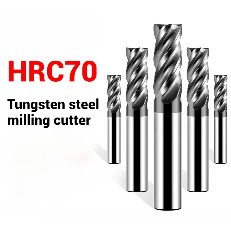 

HRC70 CNC Carbide End Mill Unequal Helix Efficient Tungsten Cutter 4 Flute Metal Steel Machining Tool 6 8 12 14 20mm Router Bit
