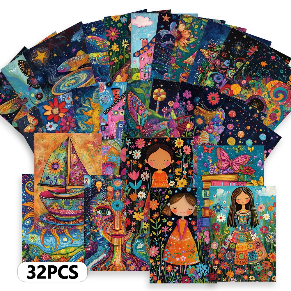 

32pcs,Bohemian-style fairy tale postcards,decoration/greeting cards/postcards,high-resolution printing, collectible and mailable