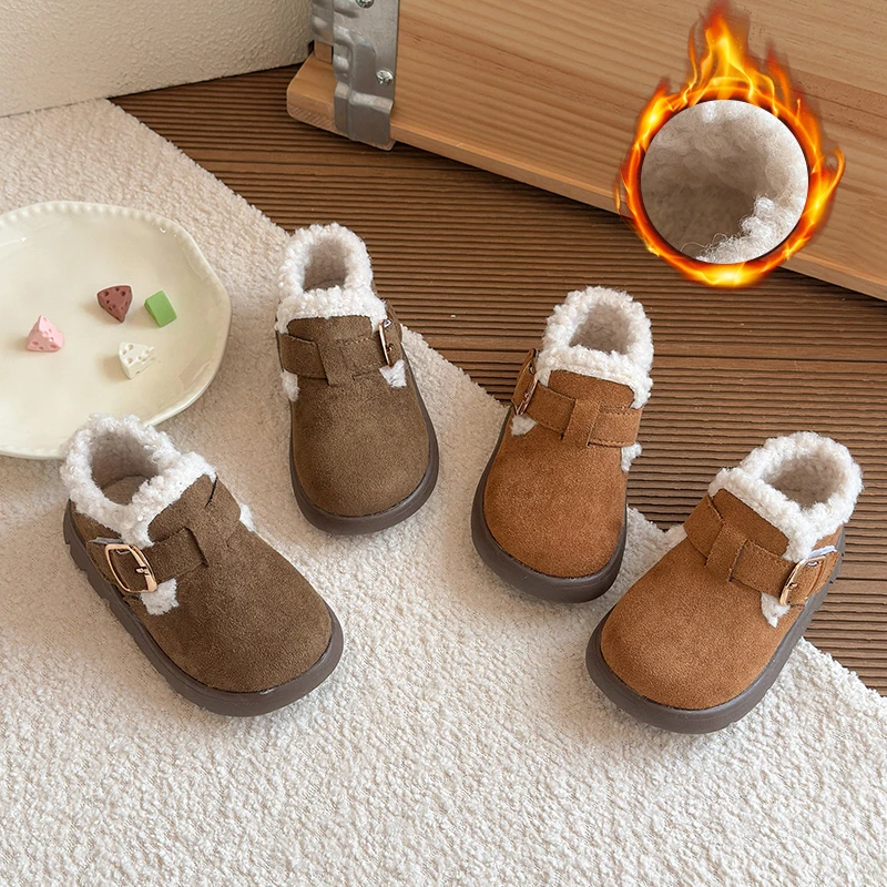 Winter Children's Ankle Cotton Boots Classic Simple Girls Boots Outdoor Warm Fashion Kids Causal Plush Boots Round-toe Versatile