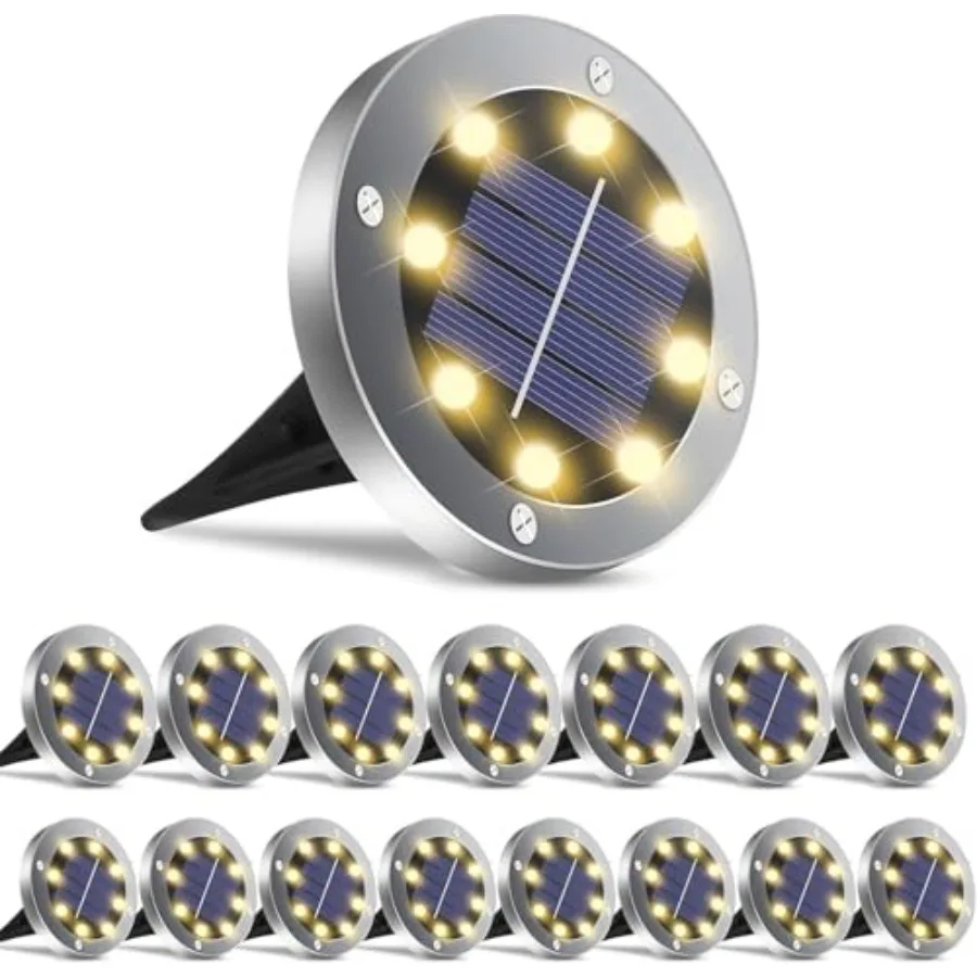 

Солнечные садовые светильники для газона, 16 шт., водонепроницаемые, яркие, встраиваемые в землю, для наружного освещения и декора патио