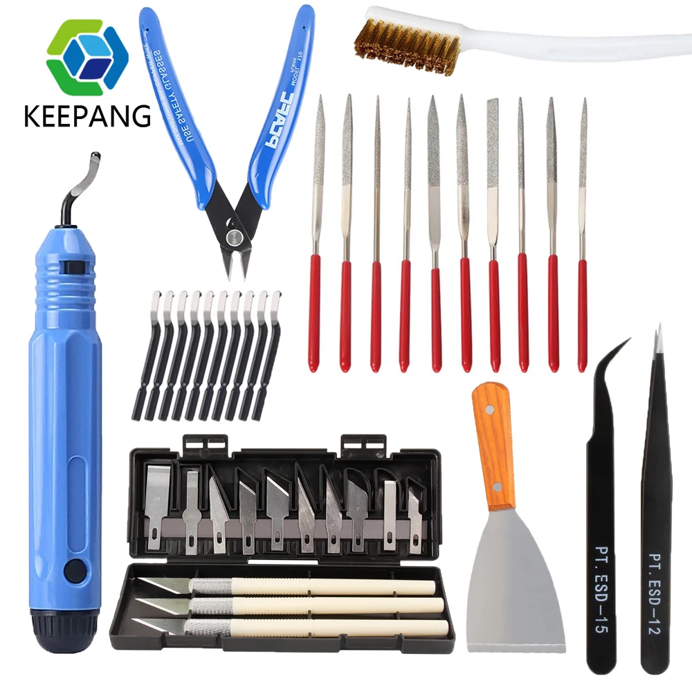 KEEPANG 3d Model Grinding Tool Handle Deburring Engraving Knife Kit DIY File Cutter Scraper Trimming Tool Cleaner 3D Printer Pa