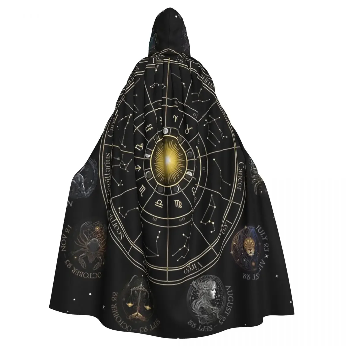 lit Zodiac Wheel Long Hooded  Witch Medieval Costume Cosplay Cape HalloweenParty Adult Unisex