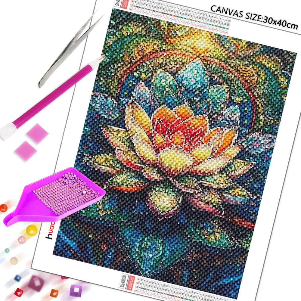 DIY Diamond Painting Lotus Diamond Embroidery Flower Complete Kit Picture Of Rhinestones