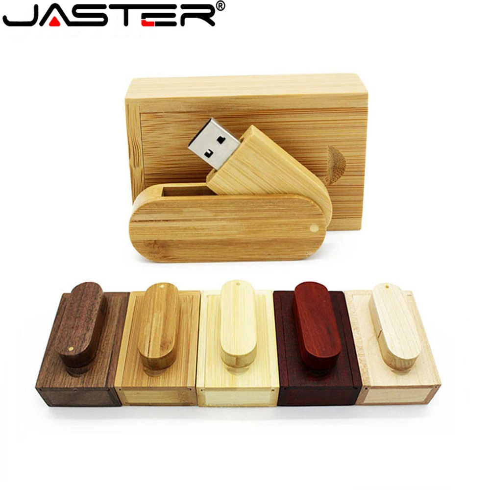 JASTER Rotatable Wooden USB Flash Drive 2.0 Pendrive Memory Stick pen drive 4GB 8GB 16GB 32GB 64GB 128GB gift No customized logo