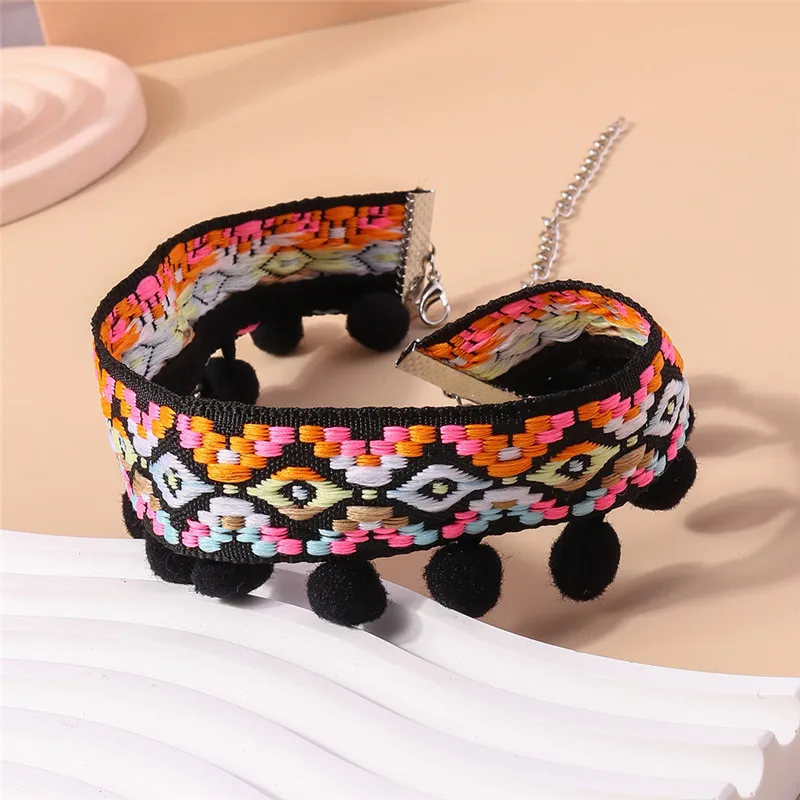 Aihua Bohemia Embroidery Knitted Woven Necklace for Women Handmade Adjustable Fluffy Braided Necklace Retro Fashion Neck Jewelry