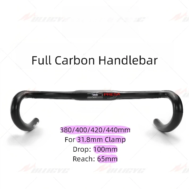 

Dea Short Reach Road Bike Handlebar 3K Gloss Full Carbon Oval Shaped 380mm 400mm 420mm 440mm