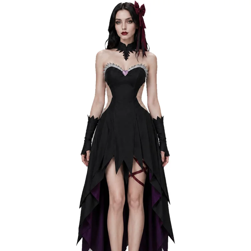 Gothic Style Halloween Dress Irregular Black Witch Cosplay  Dress Irregular Hemline Dark Subculture Female Costume
