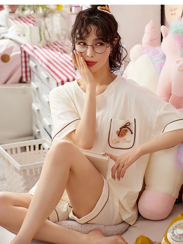 

Summer pajamas women's short-sleeved shorts simple lazy style loose girl small fresh home wear two-piece suit