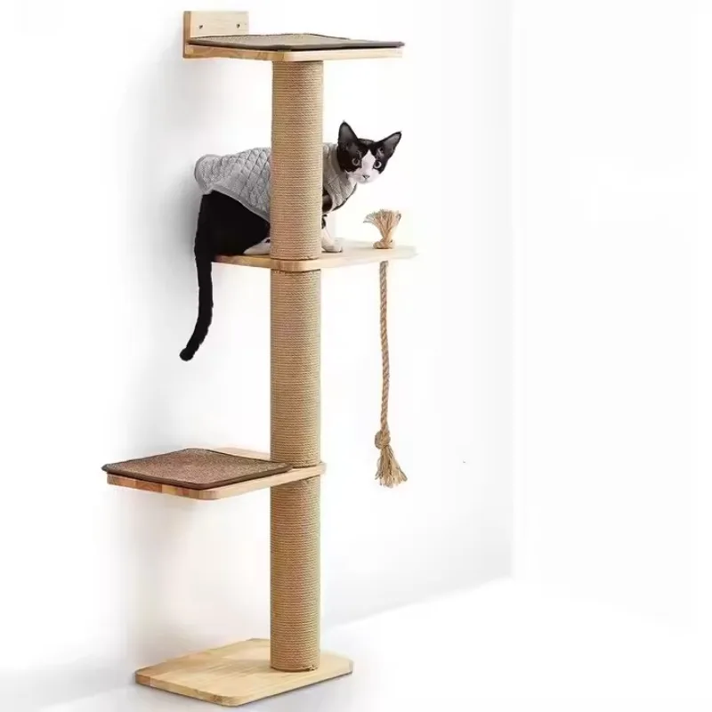 comfortable-4-tier-wall-mounted-solid-wood-scratch-design-cat-climbing-frame-activity-tree-toy-tower-cat-furniture