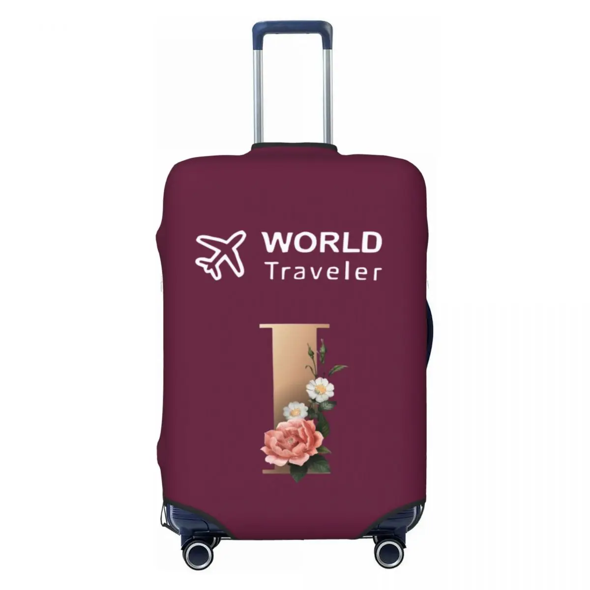 Gold Flower Letter I Print Suitcase Cover Fashion Vacation Travel Strectch Luggage Accesories Protection Scratch Resistant