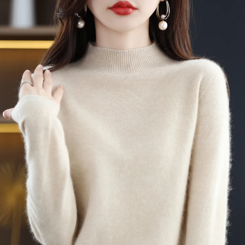 100% Merino Wool Cashmere Sweater Women Knitted Sweater Turtleneck Long Sleeve Pullovers Autumn Winter Clothing Warm Jumper Tops