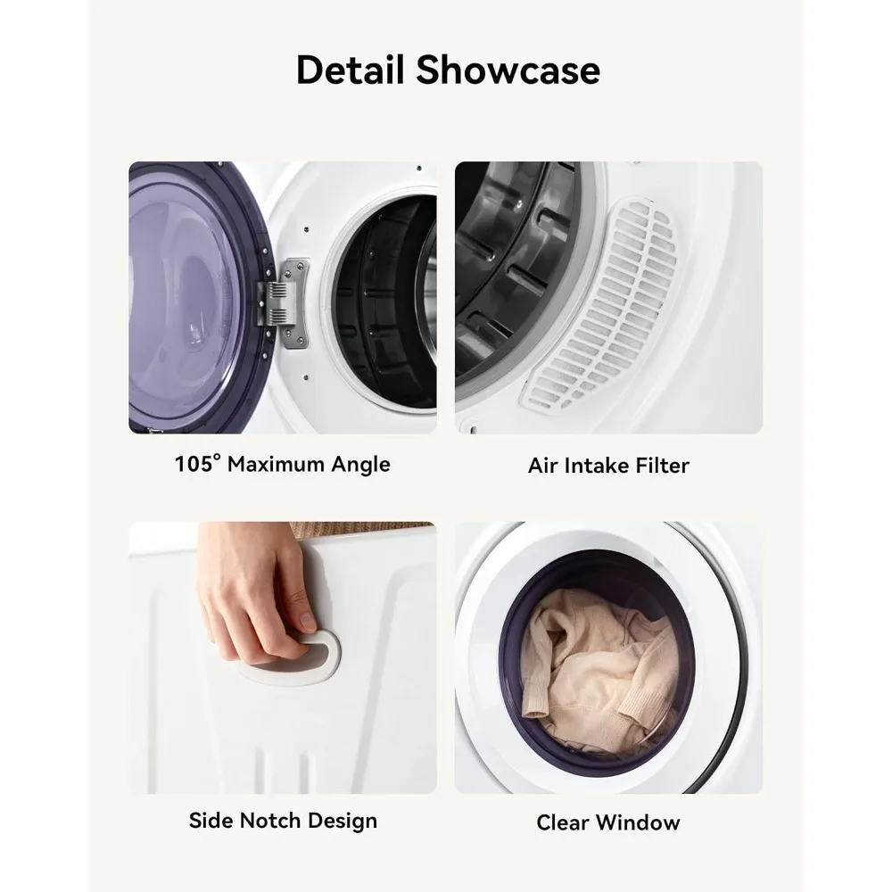 مجفف محمول 2.65 قدم مكعب، مجفف ملابس 1400 وات مع حوض من الفولاذ المقاوم للصدأ، لوحة لمس LCD، آلة مجفف مع 4 أوضاع للمنزل