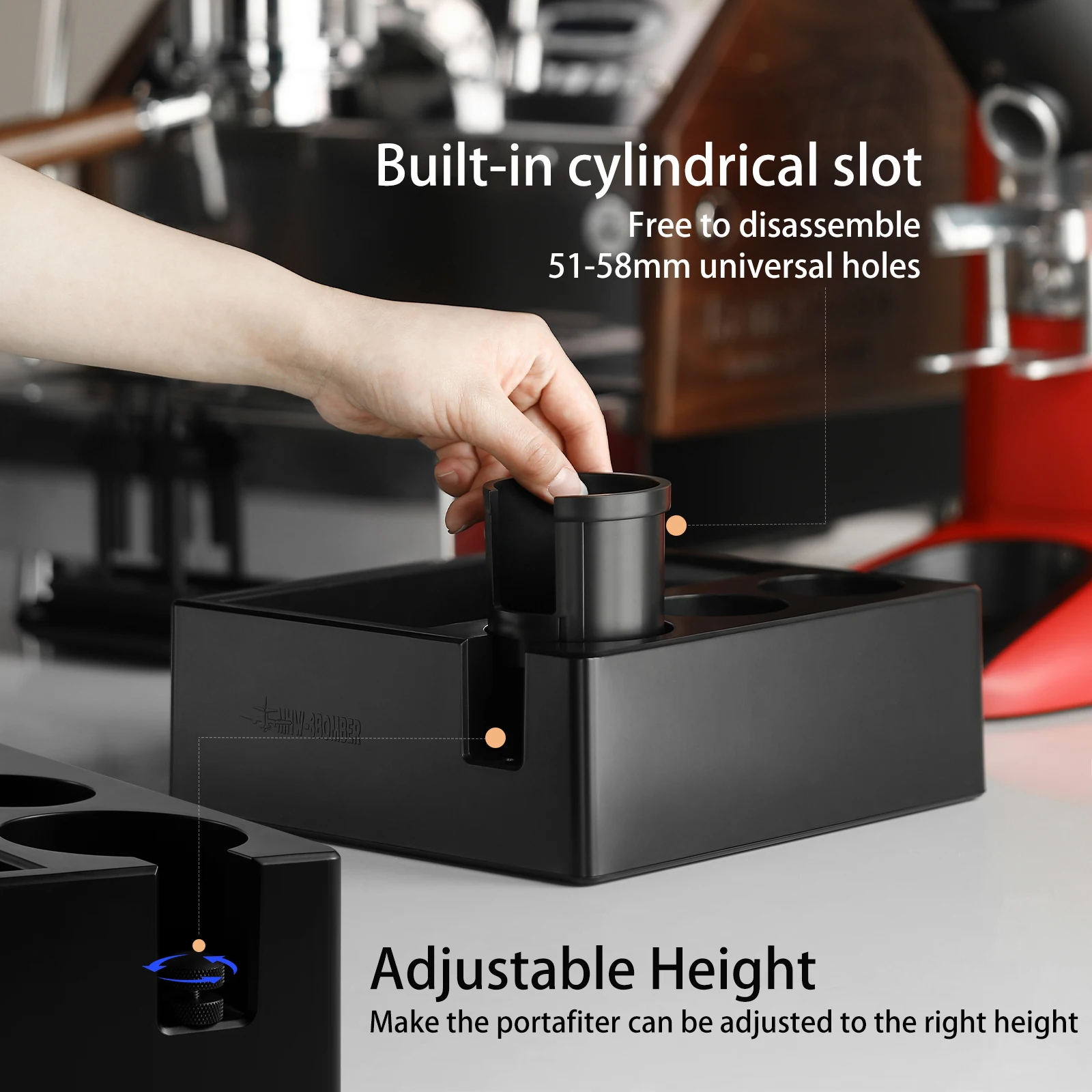 Espresso Knock box and Portafilter Holder ABS Durable Adjustable Height Espresso Tamping Station Fit 51-58mm Coffee Accessories