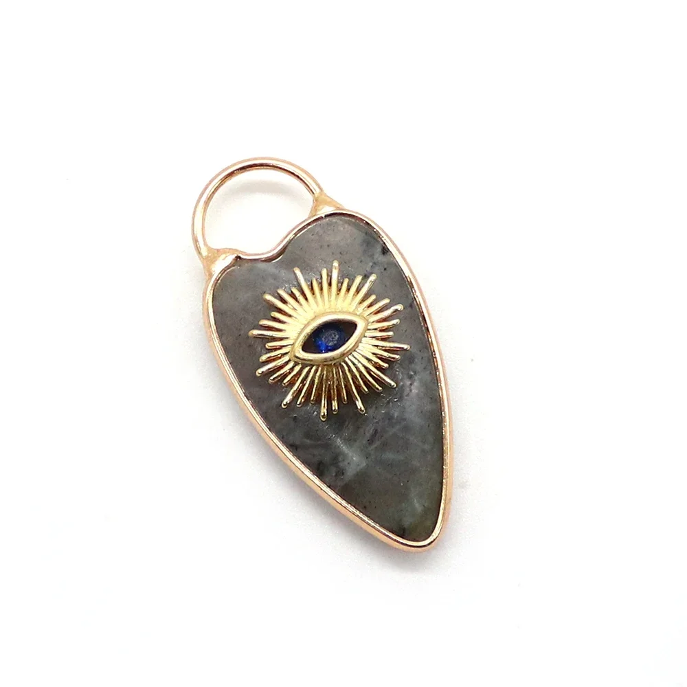 17x34mm Gorgeous Natural Stone Crystal Polished Heart-shaped Pendant Bezel Setting Single-hole Inlaid Marquise Patch DIY Jewelry