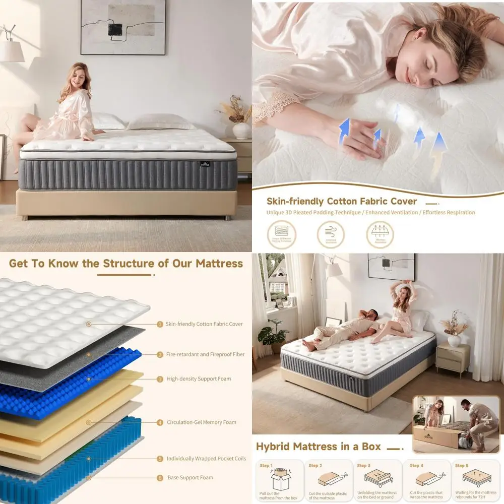 12 Inch Full Size Hybrid Mattress: Memory Foam with Zoned Pocketed Coils for Enhanced Support and Motion Isolation