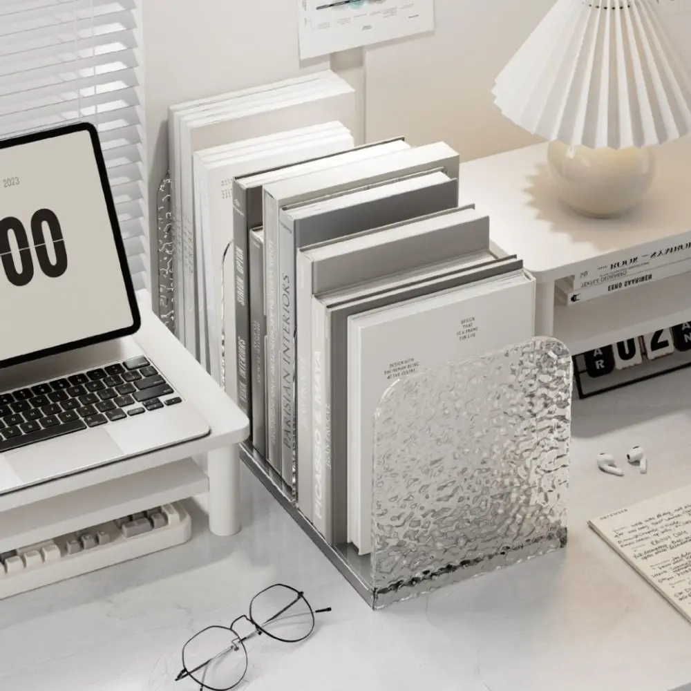 Book Stand 4 Grid Desktop Bookends Luxury Minimalism Divider Bookshelf Simple Desk Storage Rack Display