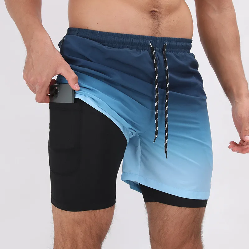 2023 New Summer Running Shorts Men's Gym Jogging Fitness Training Quick Dry Bodybuilder Men's 2 in 1 Gradual Change Shorts