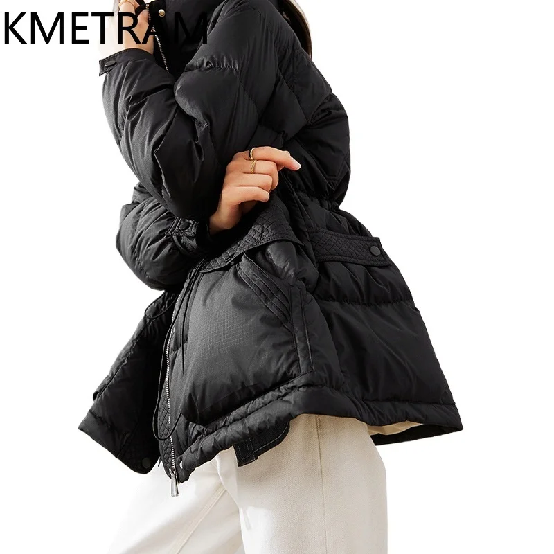 KMETRAM Winter White Duck Down Jacket Fashion New in Outerwears Cinched Waist Short Down Coat Clothes Women 2024 Пуховик Женский