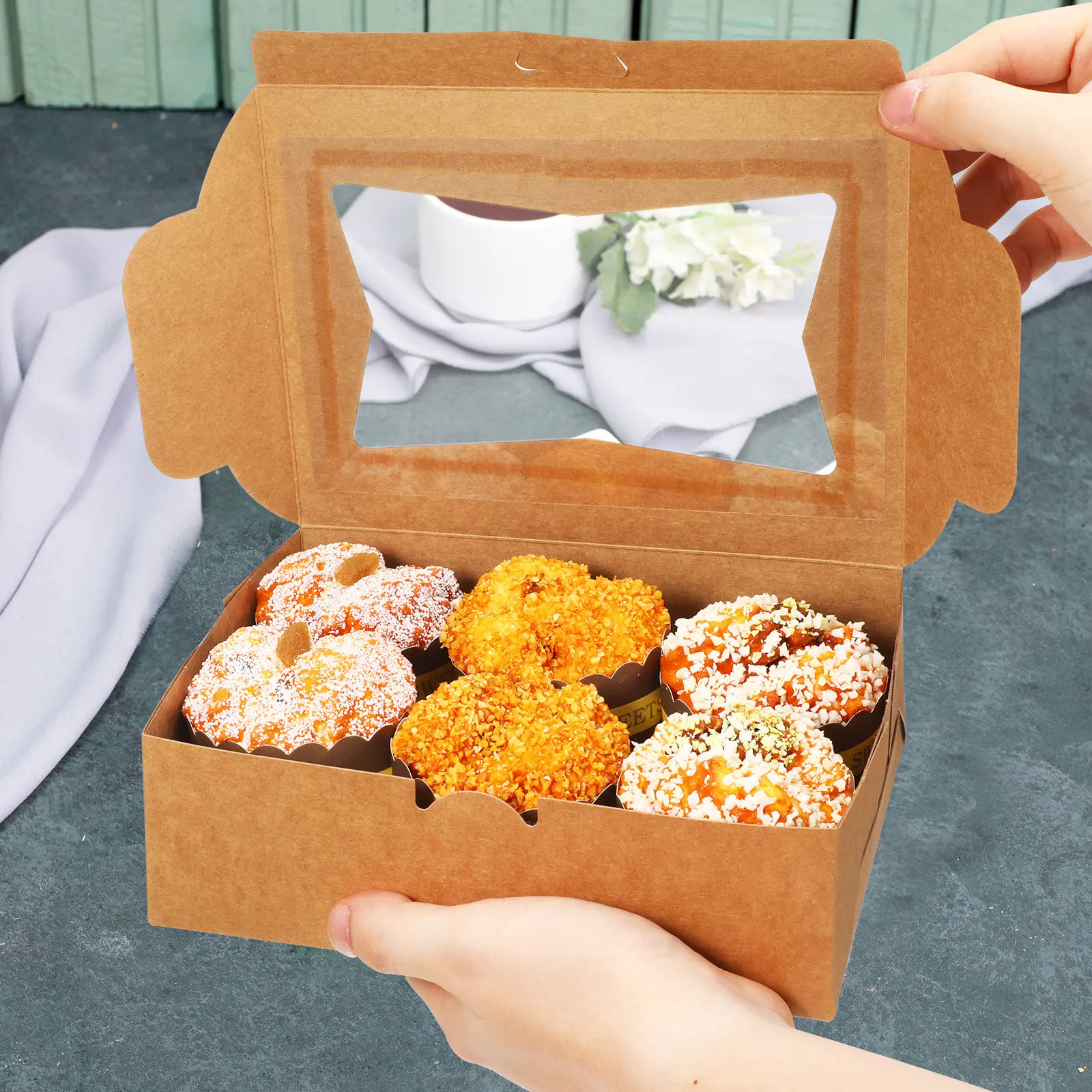 Kraft Paper Baking Boxes 24 Pack with Window for Cupcakes Cookies Pastries Bakery Treat Packaging