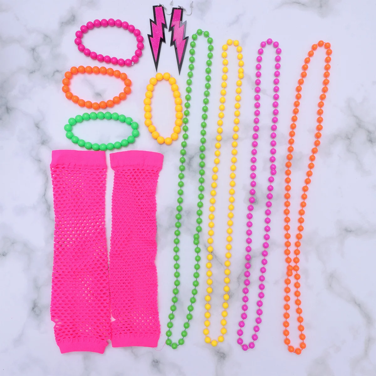 Accessoires de déguisement de fête des années 80, 4 couleurs, collier, Bracelet, boucles d'oreilles, gants en résille, bandeaux en dentelle, Costumes Disco pour filles