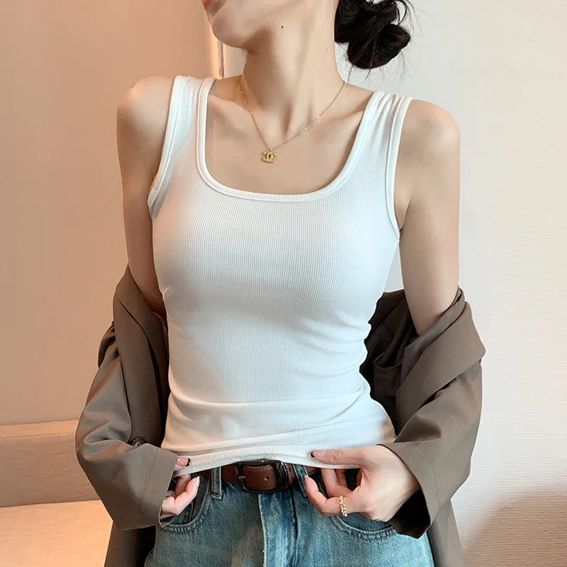 

Spring and summer new wide shoulder vest women's big U-neck Douyin explosion base with small vest women's sleeveless vest