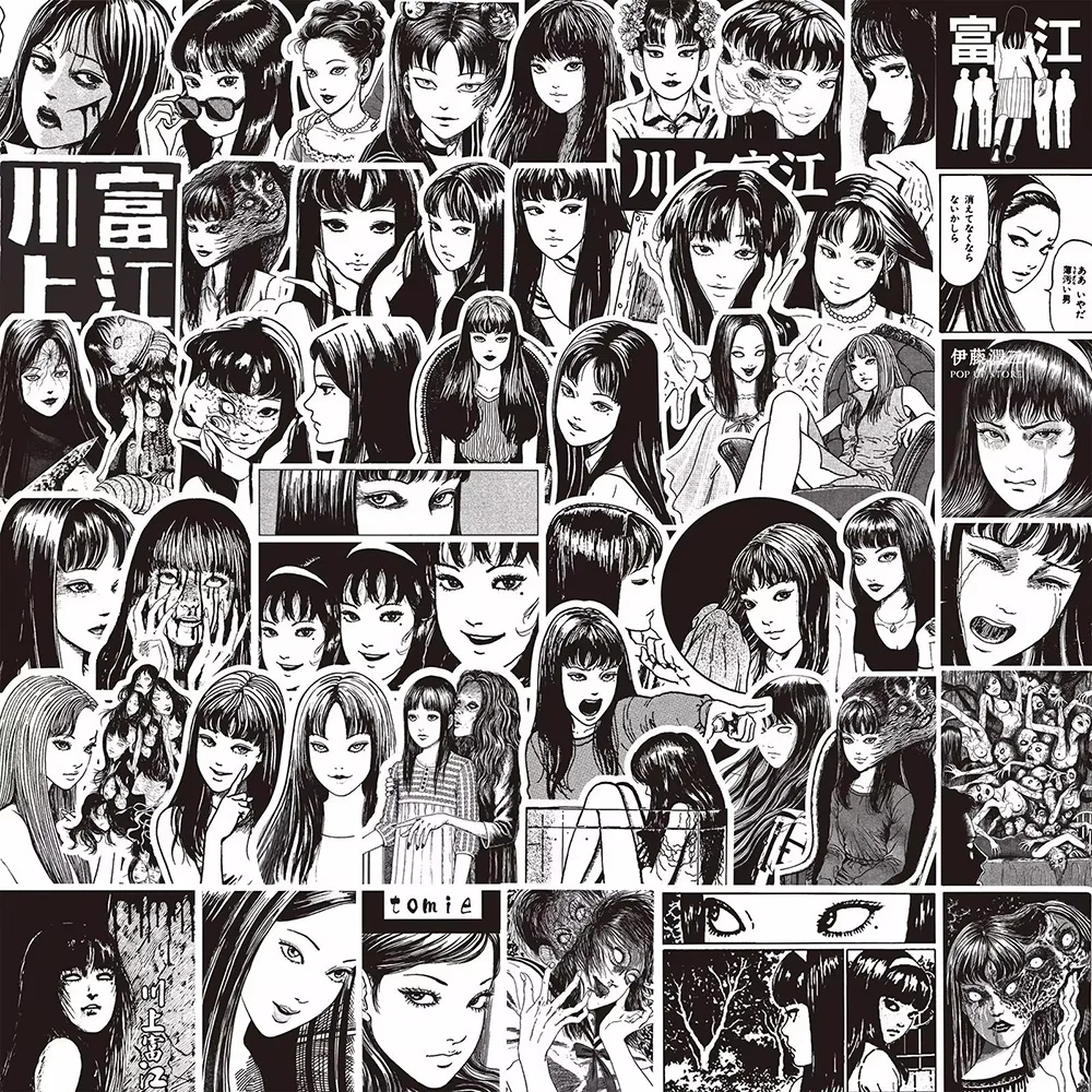 10/30/70Pcs Black White Horror Anime Graffiti Stickers Japan Cartoon Tomie Sticker For Suitcase Laptop Guitar Phone Skateboard