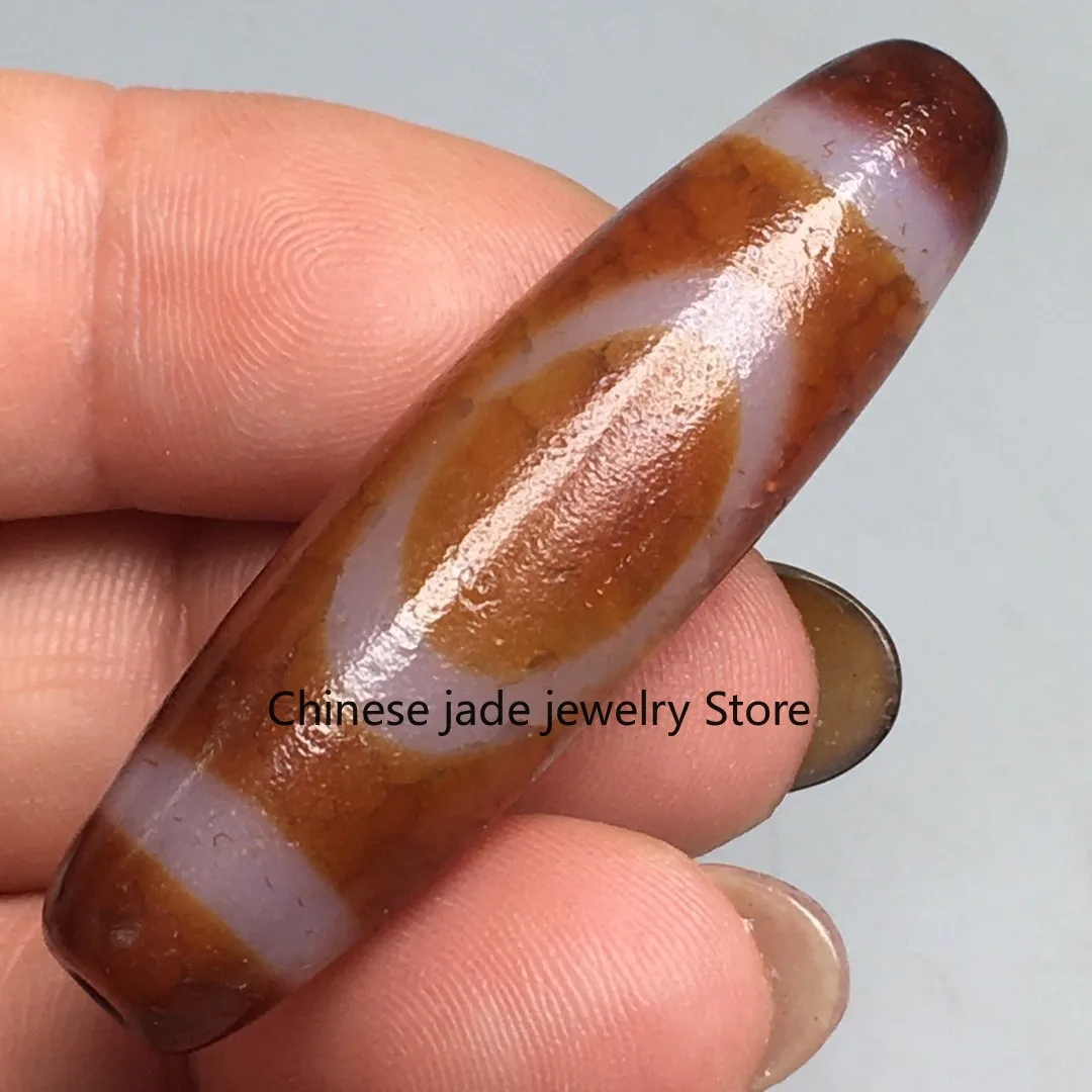 Rare Tibetan Buddhism Agate Heaven Earth Dzi Bead Amulet Necklace Pendant P1113