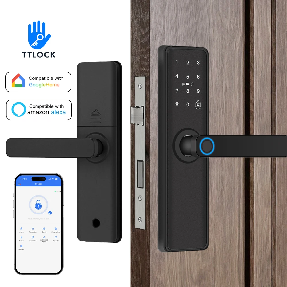 Smart Door Lock Bluetooth-compatible TTLock APP Digital Electronic Lock Smart Home Wooden Door Lock Fingerprint