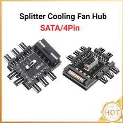 Multi Way Splitter Cooler Cooling Fan Hub PC SATA 1 to 8 3Pin 12V Power Socket PCB Adapter 2 Level Speed Controller 4PIN Adapter