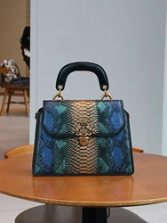 High-end customized 2024 new retro women's bag, fashion trend heavy industry luxury blue gold snake pattern lock handbag mature