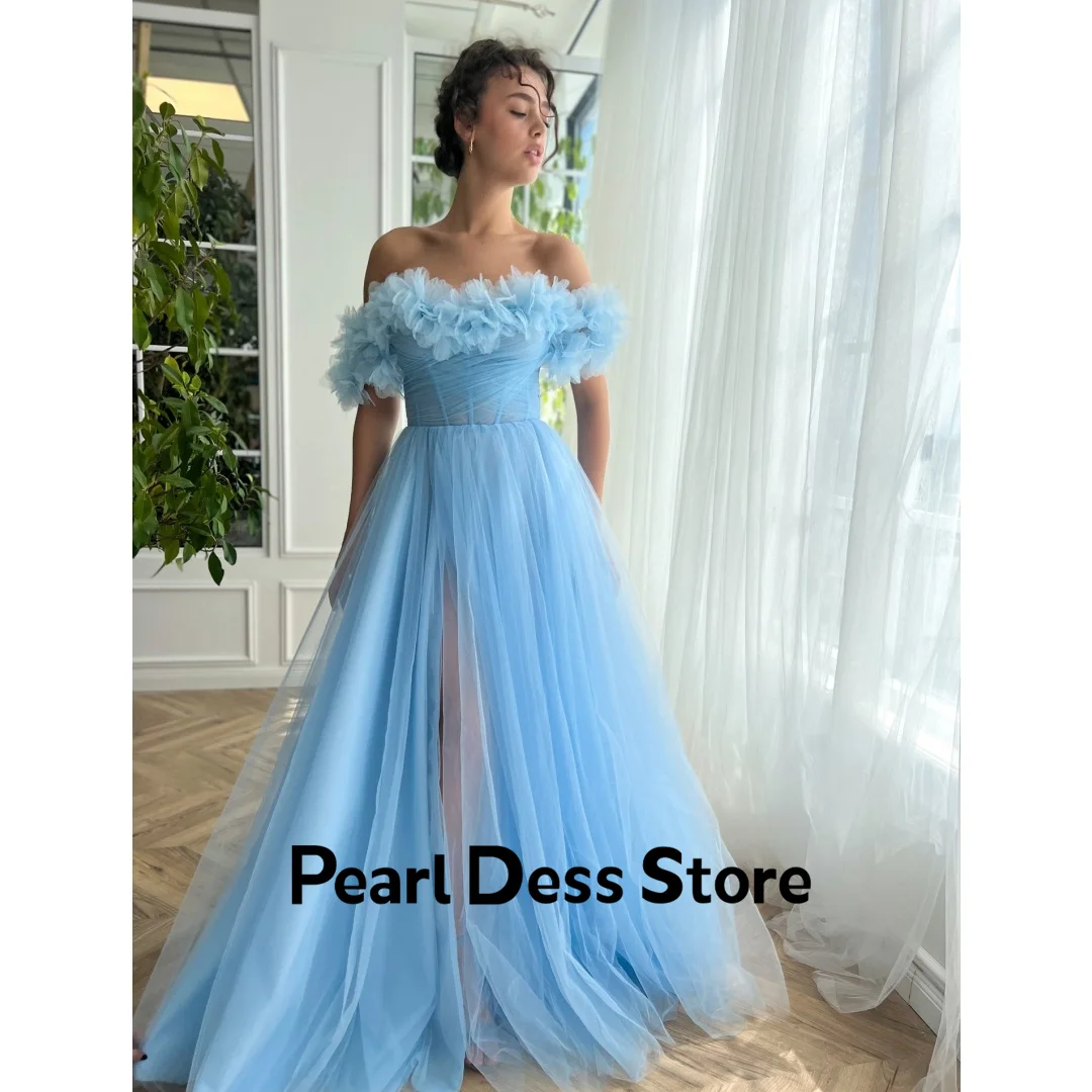 

Pearl Sky Blue Gala Dresses Woman 2024 for Party Dress Es Off the Shoulders A Line Long Skirt Gauze Side Slit Ball Gowns Evening