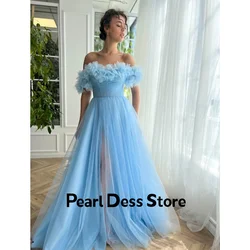 Pearl Sky Blue Gala Dresses Woman 2024 for Party Dress Es Off the Shoulders A Line Long Skirt Gauze Side Slit Ball Gowns Evening