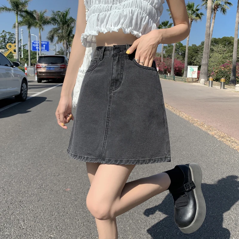 

Джинсовая юбка трапециевидной формы с высокой талией для женщин, модная юбка для пикантной девушки, облегающая юбка в стиле ретро для поездок на работу, юбка с кетами