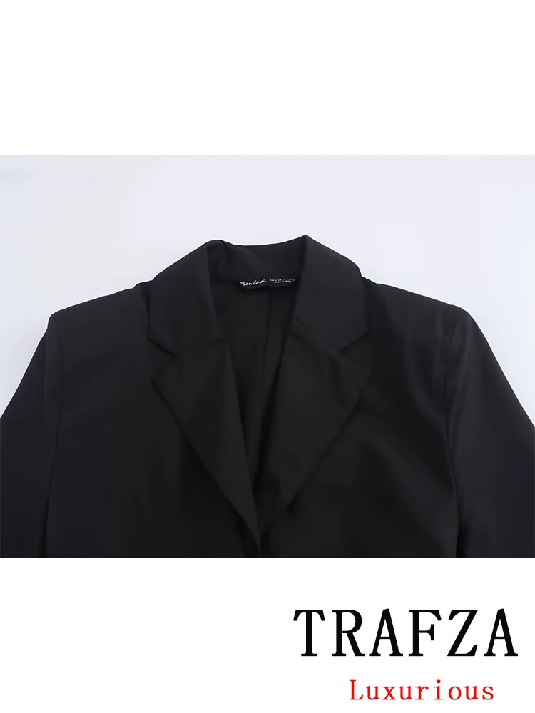 TRAFZA Vintage Casual Chic Women Dress Sashes Long Sleeve Single Breasted Straight Mini Dress Fashion 2024 Autumn Blazer Dress