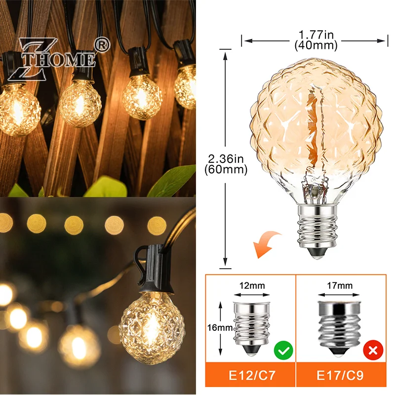 Mini Globe G40 Led Bulbs E12 220V Warm White Dimmable Vintage Replaceable Pendant Garland Filament Lamp Decor Light