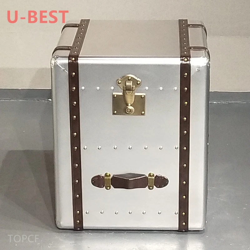 U-BEST Aviator Aluminum Studded 2 Drawer Bedside Cabinet Coffee Table Bedside Night Stand Industrial Style Bedroom Furniture