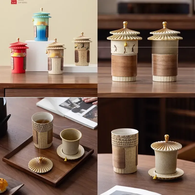 

【CHIMU HOME】 Ceramic Mug with Lid and Filter for Wenchuang Haha Separation Chinese Style Office Cup