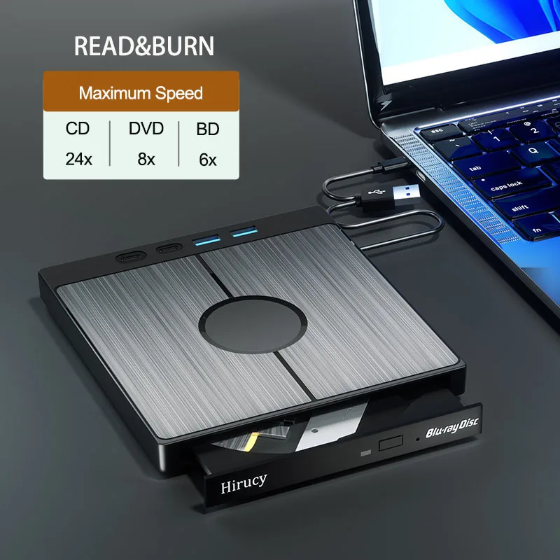 7-in-1 External Bluray Drive BD-R BD-ROM CD/DVD -/+RW Reader 3D Blu Ray Burner Player Recorder for Laptop PC Optical Drive