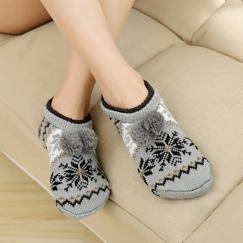 

Women Thermal Home Sock Comfy Floor Winter Warm Sleeping Soft Female Plush Non Slip Grip Silicone Short Slipper Sock House Fuzzy